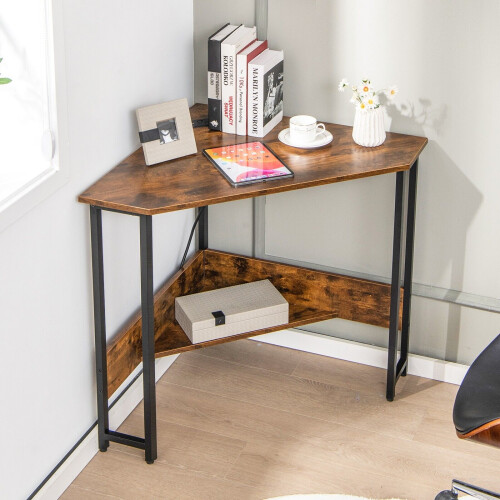 Costway Corner Desk Triangle Computer Desk Laptop Desk w/ Power Outlet 2