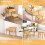 Costway Bamboo Vanity Stool Rattan Top Sitting Stool Footrest 6