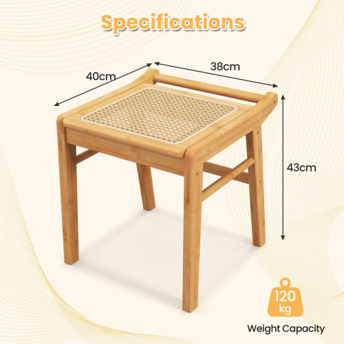 Costway Bamboo Vanity Stool Rattan Top Sitting Stool Footrest 1