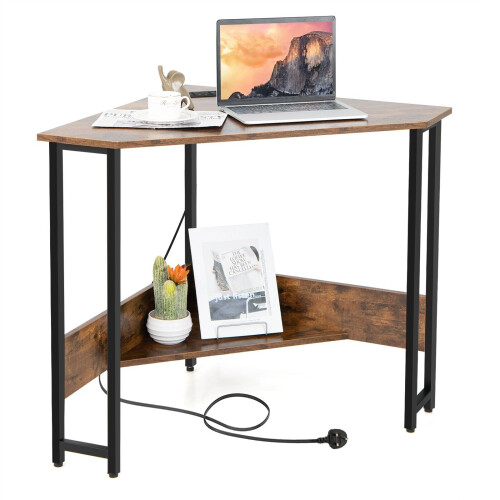 Costway Corner Desk Triangle Computer Desk Laptop Desk w/ Power Outlet
