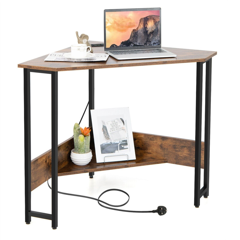 Corner Desk Triangle Computer Desk Laptop Desk w/ Power Outlet