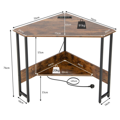 Costway Corner Desk Triangle Computer Desk Laptop Desk w/ Power Outlet 1