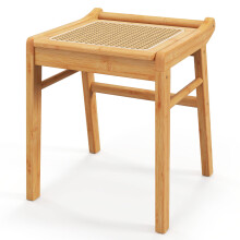 Bamboo Vanity Stool Rattan Top Sitting Stool Footrest
