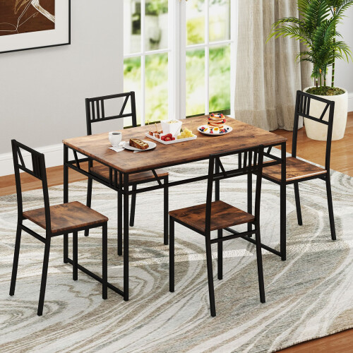 Costway 5 Pcs Dining Table Set Industrial-Style Kitchen Table & 4 Chairs-Coffee 2