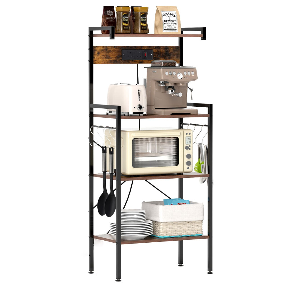 Costway 4-Tier Kitchen Bakers Rack Microwave Oven Stand W/ Power Outlet- Brown