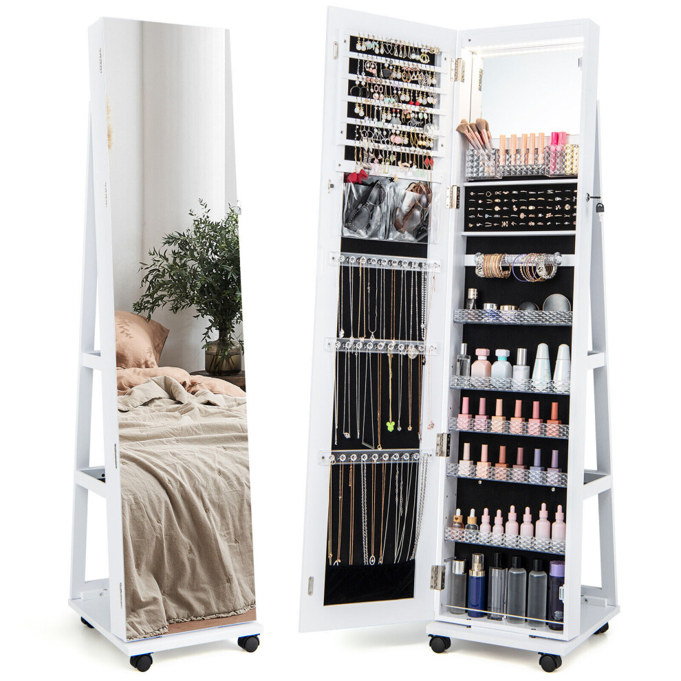 3-in-1 Jewelry Cabinet Mobile Mirror Jewelry Armoire W/ 3-Color LED Lights