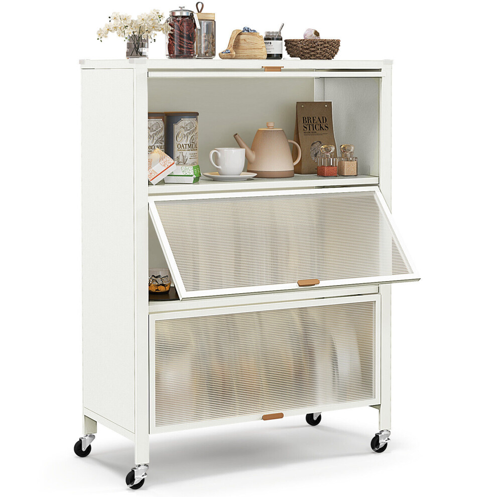 4-Tier Kitchen Bakers Rack Metal Microwave Stand w/ Flip Doors