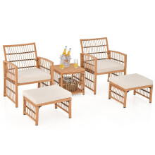 5 PCS Wicker Sofa Set Outdoor Rattan Conversation Set With Cushions