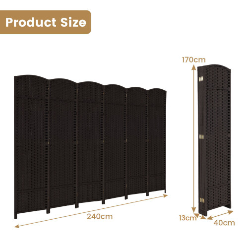 Costway 6-Panel Room Divider 240 x 170 cm Folding Privacy Screen Wooden Frame Partition Screen 1