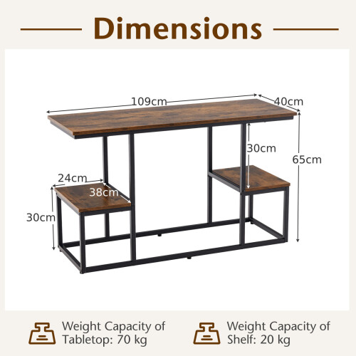 Costway 2-Tier Display Rack Rustic TV Console Table Industrial Sofa Table Rack 1
