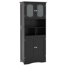 148cm Tall Bathroom Cabinet Freestanding Storage Cabinet with Tempered Glass Doors