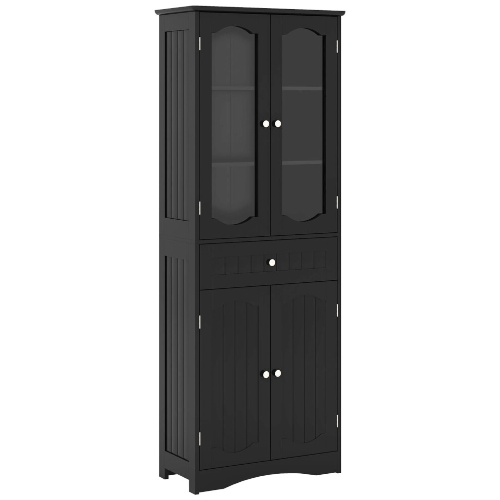 160cm Tall Bathroom Cabinet Freestanding Kitchen Pantry Cabinet with 2 Glass Doors