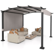 305 x 305 cm Outdoor Pergola w/ Retractable Sunshade Canopy Arched Patio Garden Shelter