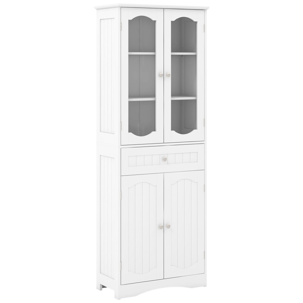 160cm Tall Bathroom Cabinet Freestanding Kitchen Pantry Cabinet with 2 Glass Doors