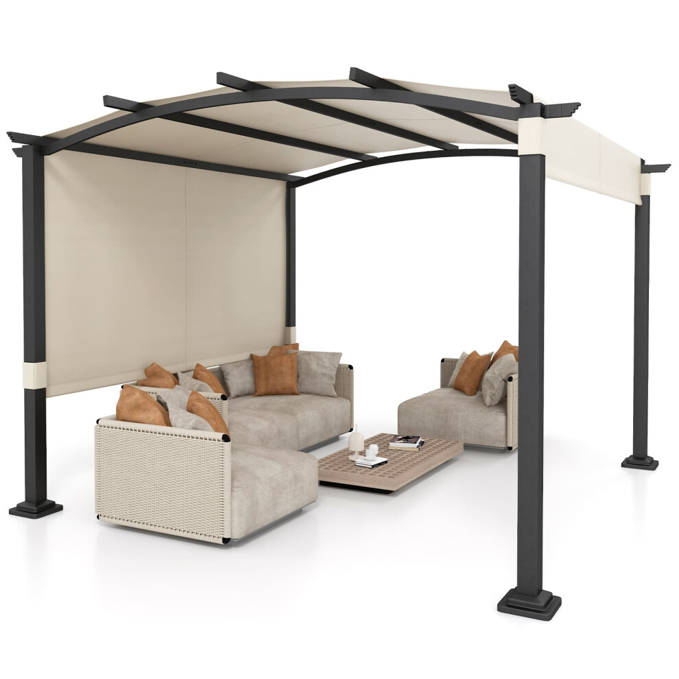 Costway 305 X 305 Cm Outdoor Pergola W/ Retractable Sunshade Canopy Arched Patio Garden Shelter