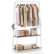 Clothes Rack Home Freestanding Clothes Rack w/ 2 Shelves-Natural
