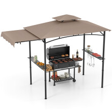 318 x 153 cm Grill Gazebo w/ Side Awning Outdoor Barbecue Canopy Tent-Coffee