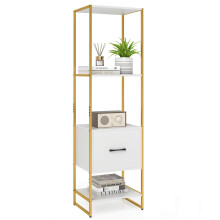 5-Tier Bookshelf with Drawer Tall Narrow Bookcase with Shelves