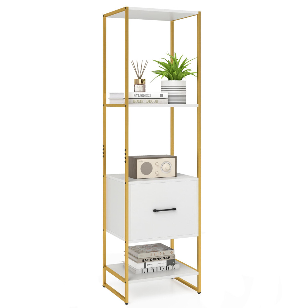 Costway 5-Tier Bookshelf With Drawer Tall Narrow Bookcase With Shelves
