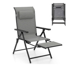Folding Patio Chair Lounge Chair with 10-Level Adjustable Backrest-Grey