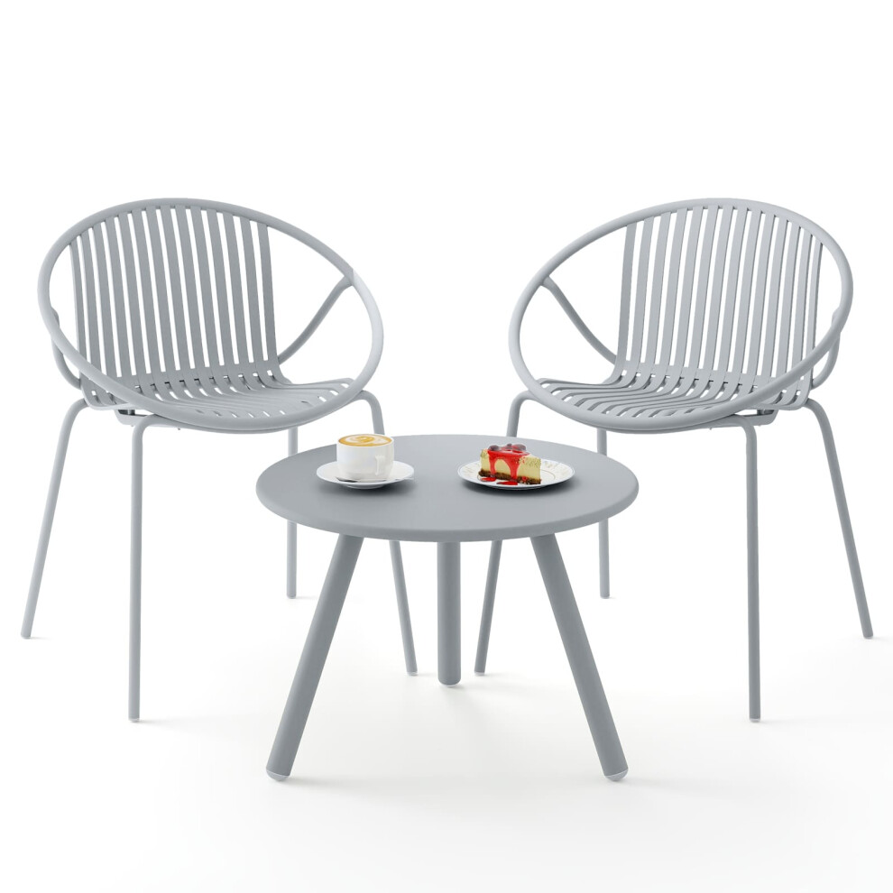 3 Pieces Bistro Table Set All Weather PP Patio Conversation Set-Grey