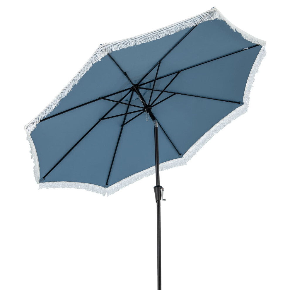 9 FT Patio Umbrella Outdoor Tassel Parasol with Push Button Tilt Navy
