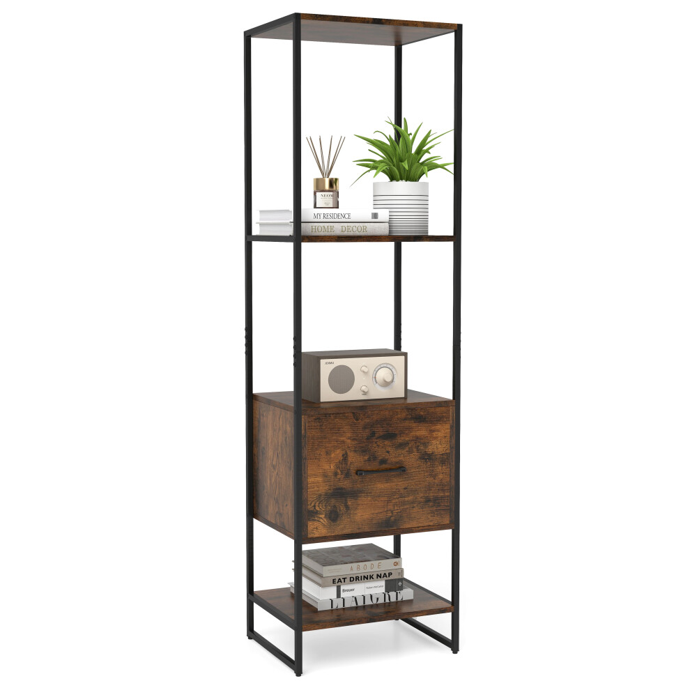 Costway 5-Tier Bookshelf With Drawer Tall Narrow Bookcase With Shelves