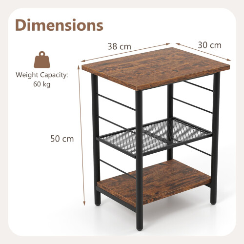 Costway 2PCS Industrial End Table Height Adjustable 3-Tier Side Table-Brown 1