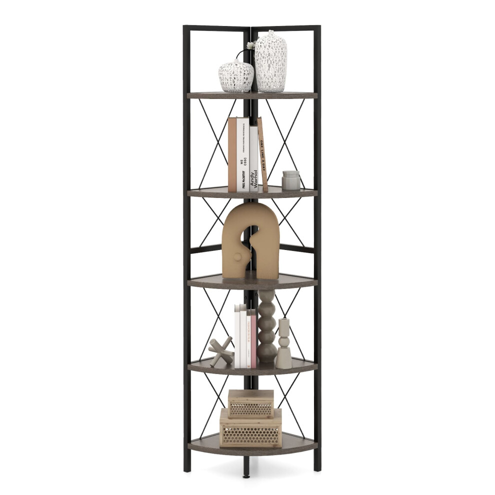 5 tier Corner Bookshelf 160 CM Tall Corner Storage Shelves w/ Metal Frame