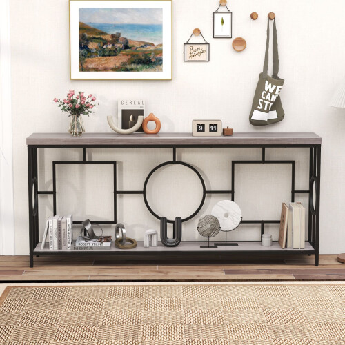 Costway 180cm Long Mid-Century Console Table Rustic Metal Frame Sofa Table 2