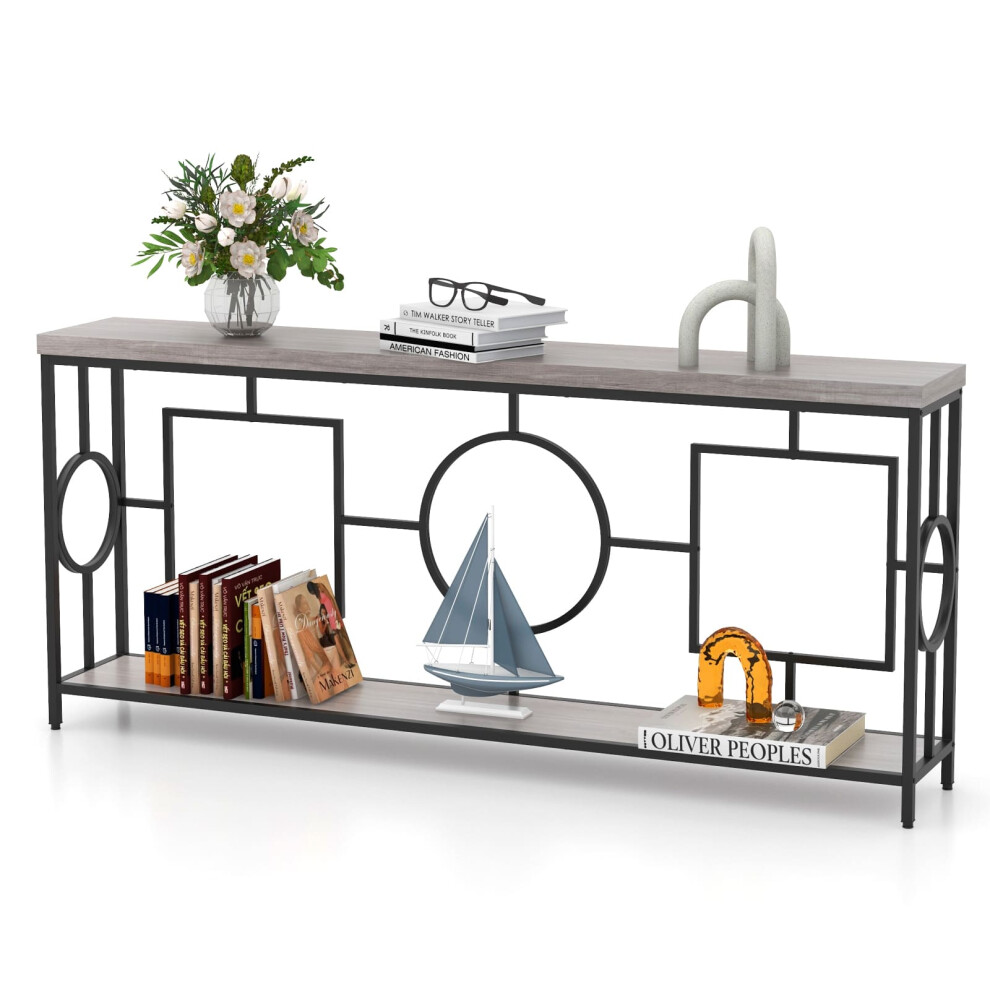 180cm Long Mid-Century Console Table Rustic Metal Frame Sofa Table