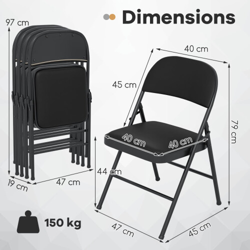 Costway 4 Pack Folding Chairs Padded Party Chairs with Metal Frame-Black 1