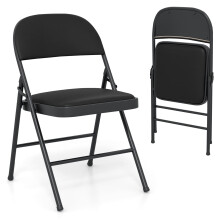 2 Pack Folding Chairs Padded Party Chairs with Metal Frame-Black