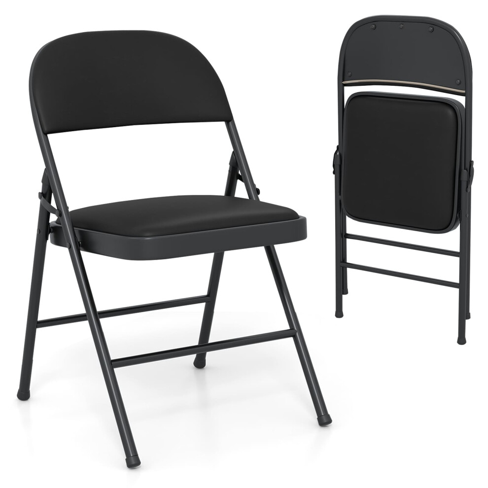 2 Pack Folding Chairs Padded Party Chairs with Metal Frame-Black