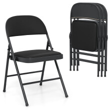4 Pack Folding Chairs Padded Party Chairs with Metal Frame-Black