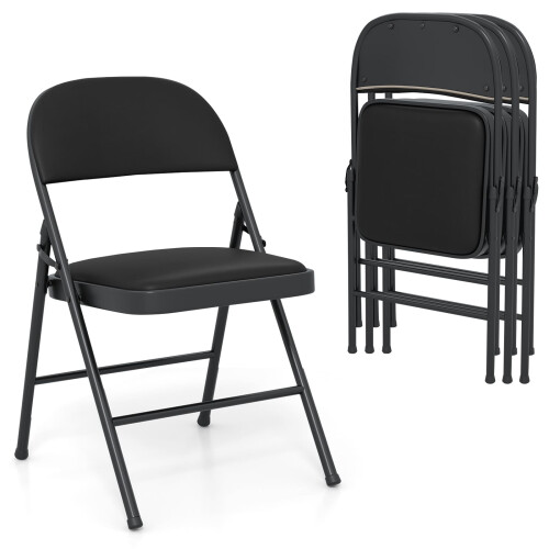 Costway 4 Pack Folding Chairs Padded Party Chairs with Metal Frame-Black