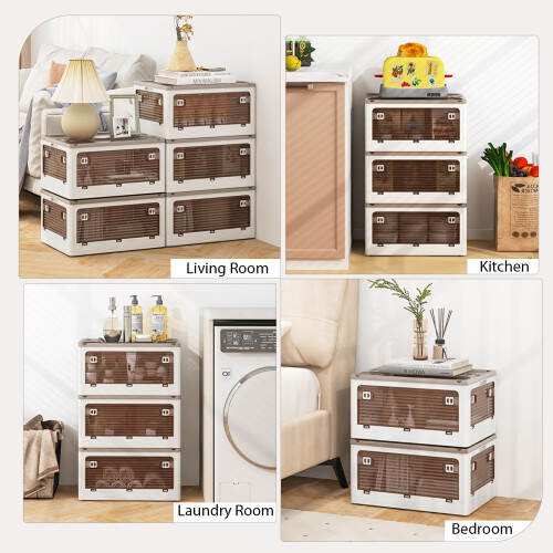 Costway 90L 3-Pack Stackable Storage Bins with Lids Foldable Plastic Container Box 2