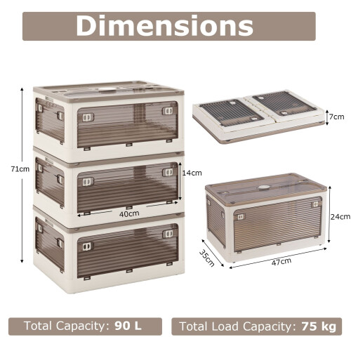 Costway 90L 3-Pack Stackable Storage Bins with Lids Foldable Plastic Container Box 1
