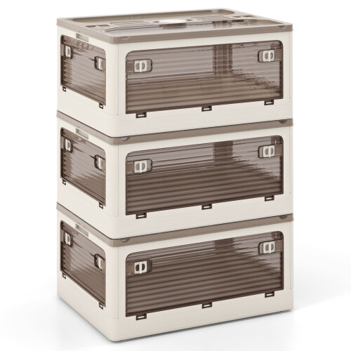 Costway 90L 3-Pack Stackable Storage Bins with Lids Foldable Plastic Container Box