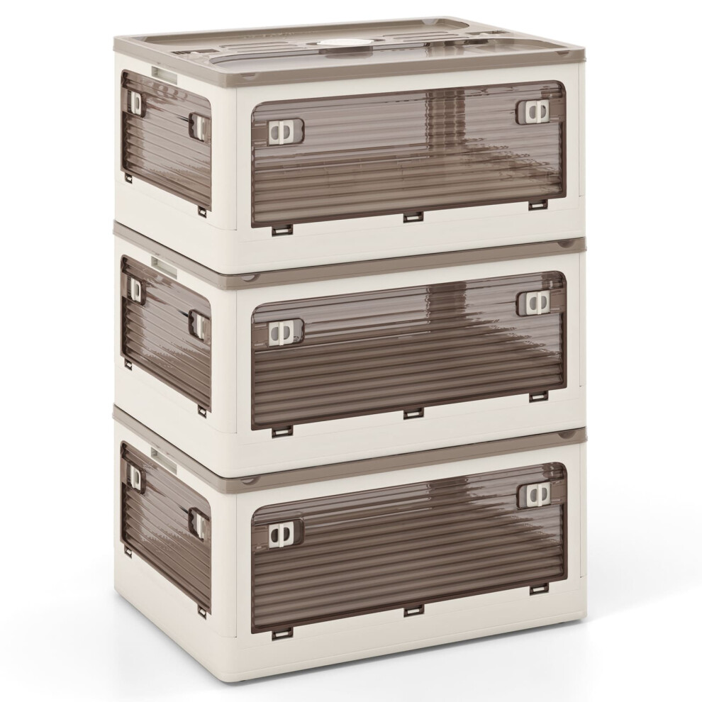 Costway 90L 3-Pack Stackable Storage Bins With Lids Foldable Plastic Container Box
