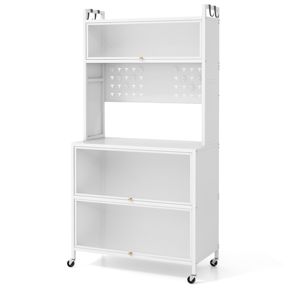 5 Tier Kitchen Bakers Rack Multifunctional Microwave Stand w/ Flip Door Cabinets
