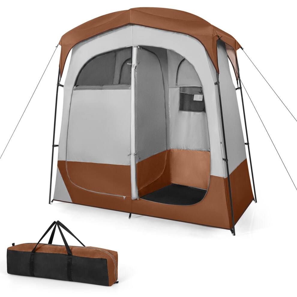 2 Rooms Shower Toilet Tent Oversize Privacy Shelter Tent-Coffee