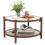 Costway 78cm Round Coffee Table Solid Wood Circle Table w/Tempered Glass Top 1