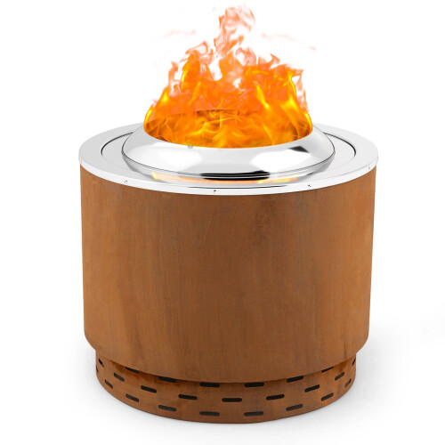 Costway 49 cm Smokeless Fire Pit Stainless Steel Wood Burning Firepit-Brown