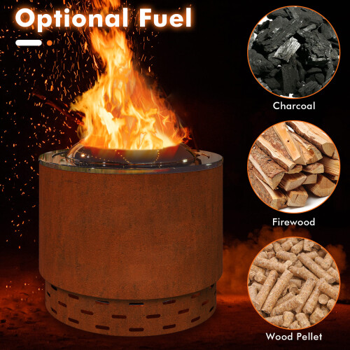 Costway 49 cm Smokeless Fire Pit Stainless Steel Wood Burning Firepit-Brown 2