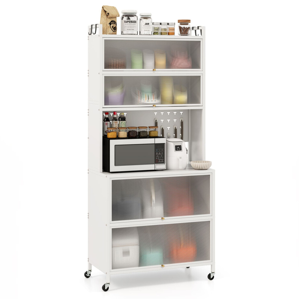 6-Tier Kitchen Pantry Cabinet Buffet Cabinet with Flip Doors & Microwave