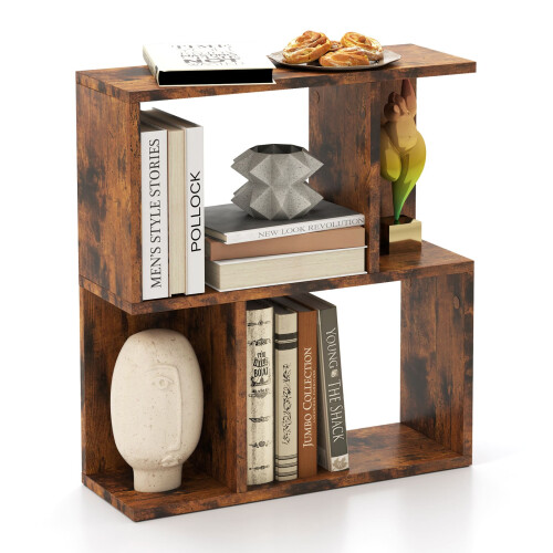 Costway 3-Tier Bookshelf Display Shelf for Small Space Freestanding Side Table Rustic Brown