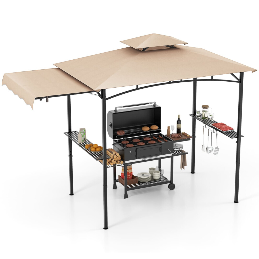 318 x 153 cm Grill Gazebo w/ Side Awning Outdoor Barbecue Canopy Tent-Beige