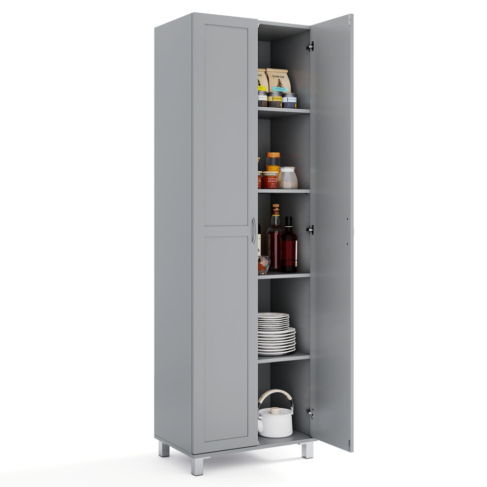Costway Double Door Tall Storage Cabinet Freestanding Pantry Cabinet With Adjustable Shelf-Grey