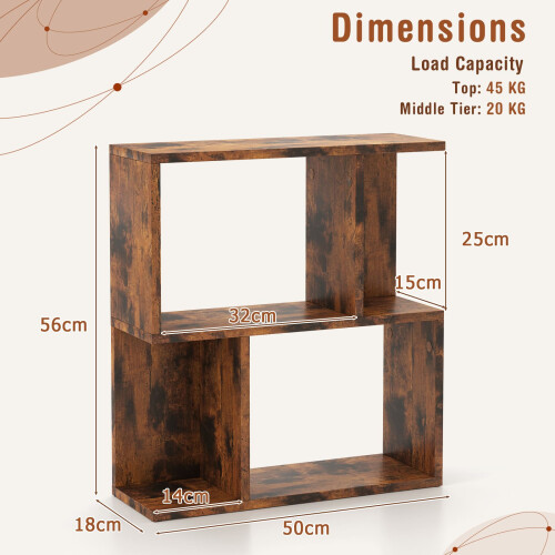 Costway 3-Tier Bookshelf Display Shelf for Small Space Freestanding Side Table Rustic Brown 1